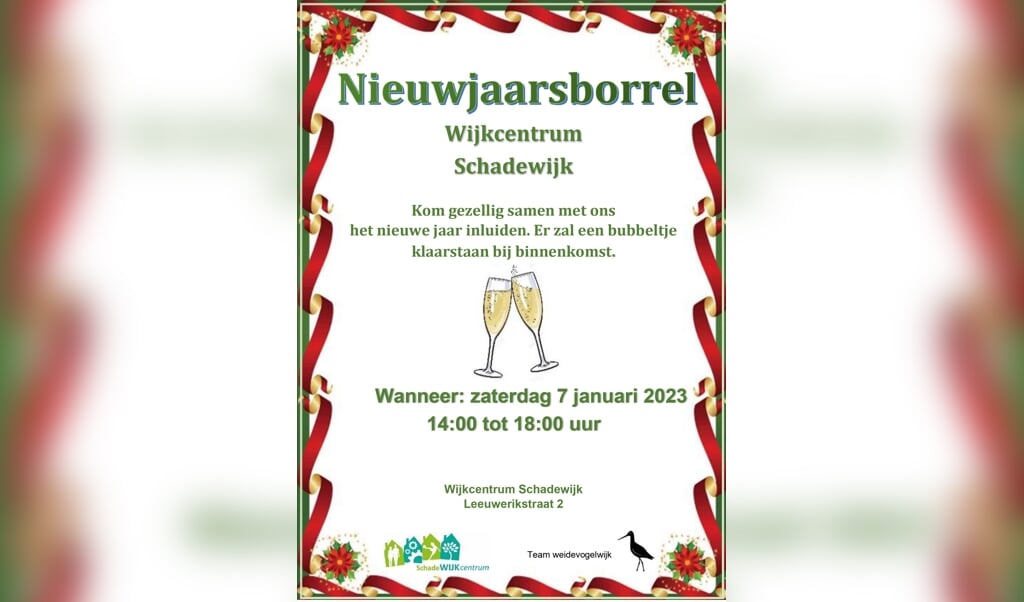 Nieuwjaarsborrel in wijkcentrum Schadewijk Oss op 7 januari