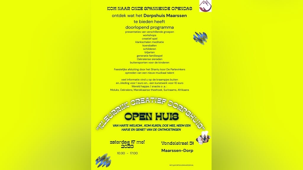 Kleurrijk en Creatief. Open huis in het Dorpshuis Maarssen 17 mei van 10:30 - 17:00