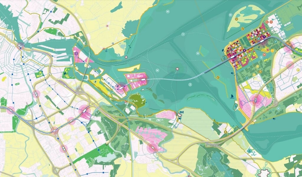 De mogelijke IJmeerverbinding van Pampus naar Amsterdam. (Foto: aangeleverd)