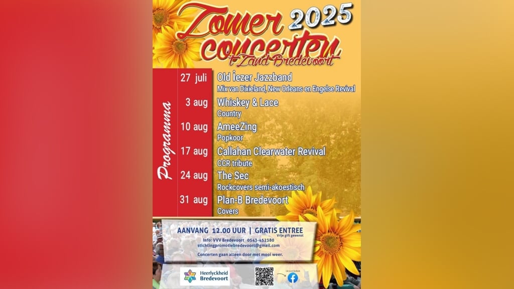 Zomerconcerten op zondagmiddag in Bredevoort op ‘t Zand