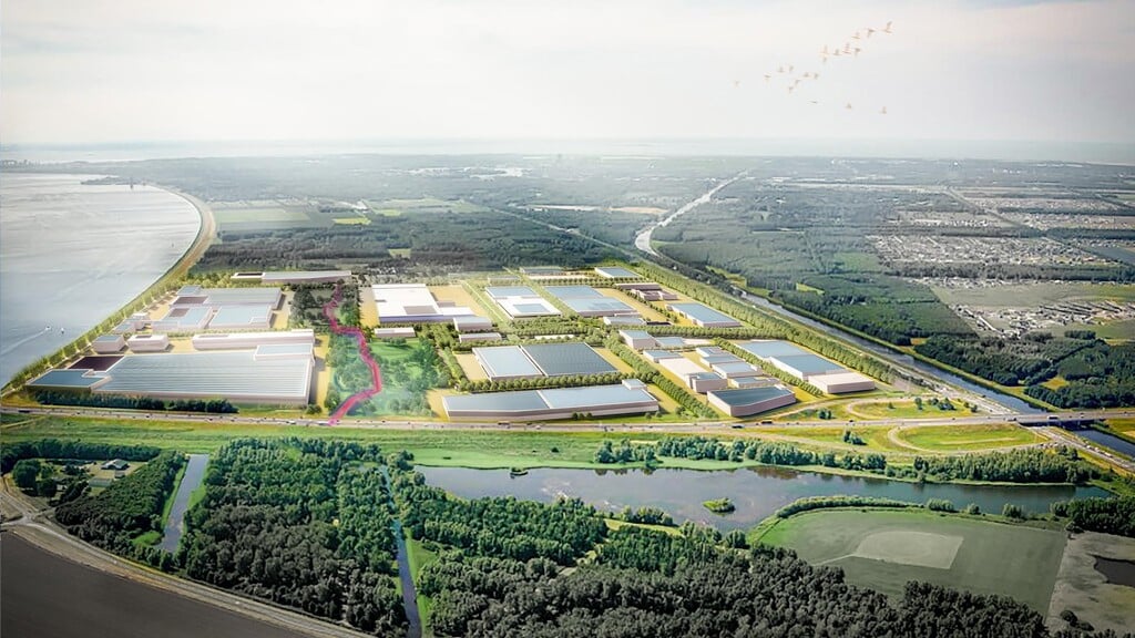 Het gaat om de groene strook tussen de bedrijven. (Beeld: aangeleverd)