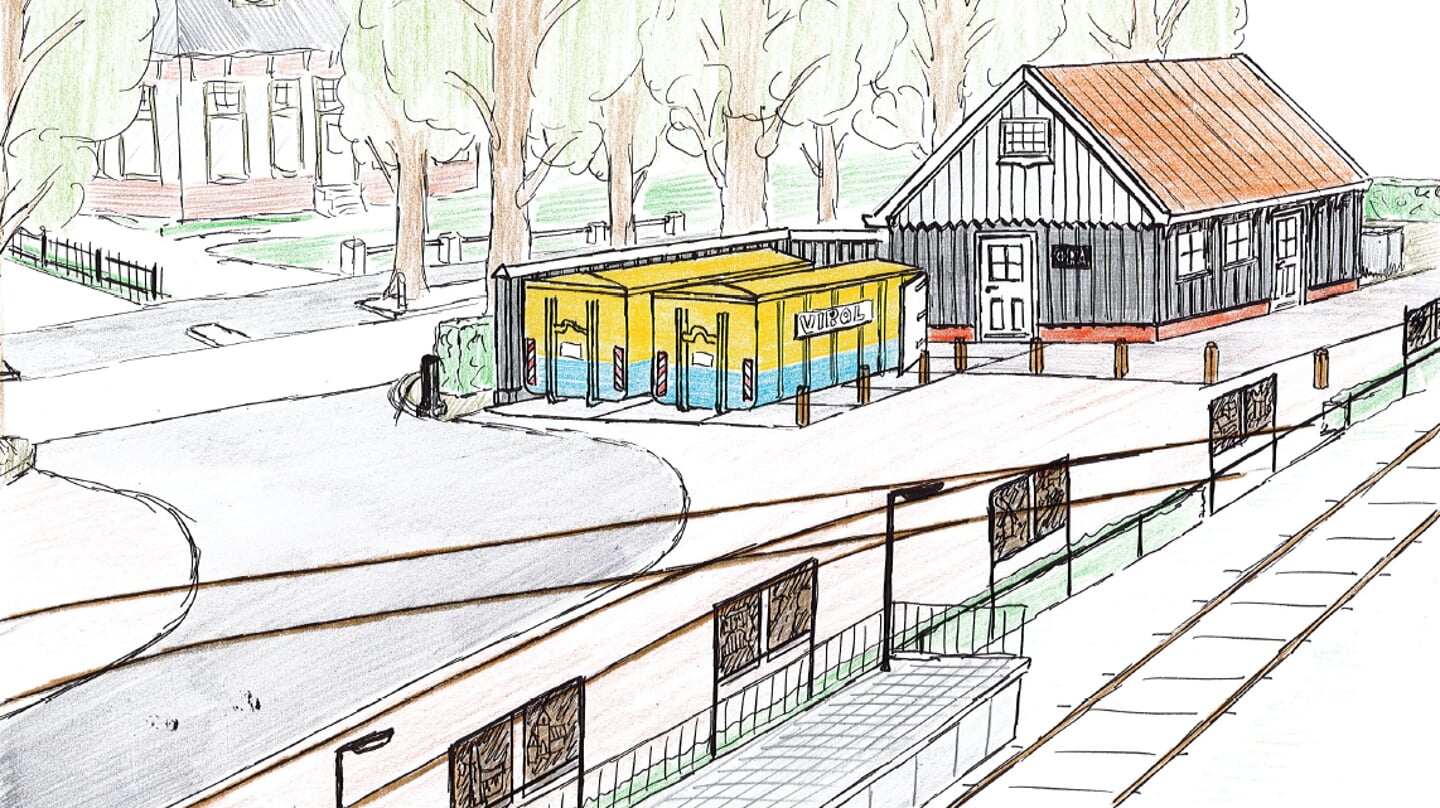 Een schets van het stationsgebied in Uithuizermeeden in de toekomst.