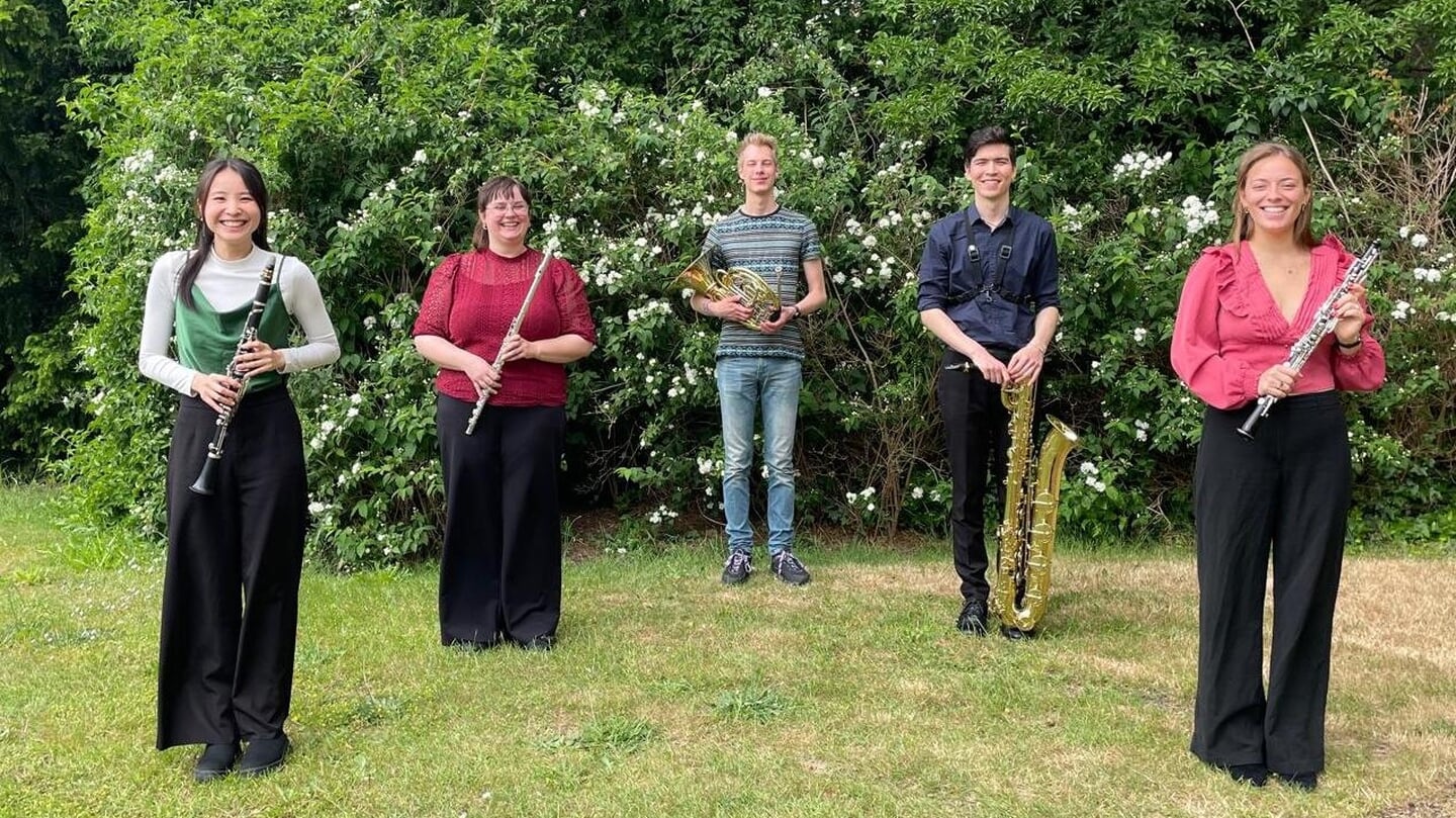 Het blaaskwintet dat in mei naar Bedum komt. 