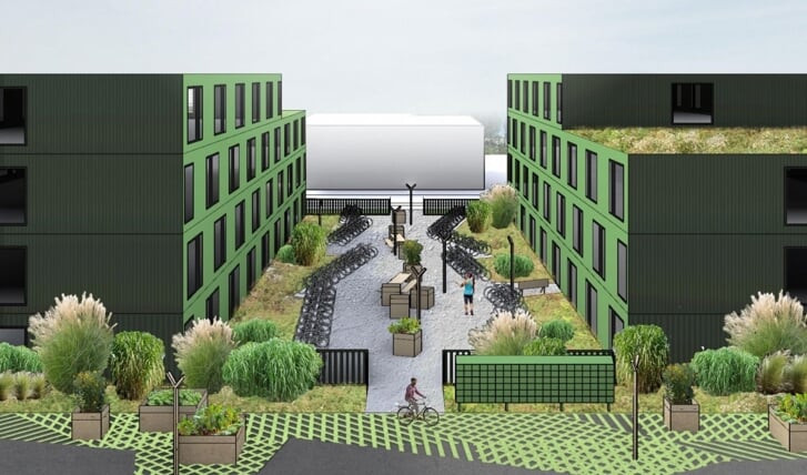 Een ontwerptekening van de 200 tijdelijke woningen. (Foto: aangeleverd)