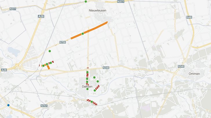 Kaartje van de werkzaamheden in Dalfsen.