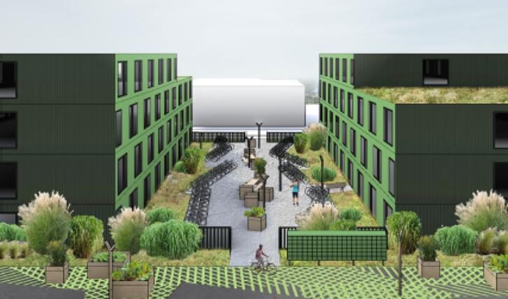 Een ontwerp van de tijdelijke woningen. (Foto: aangeleverd)
