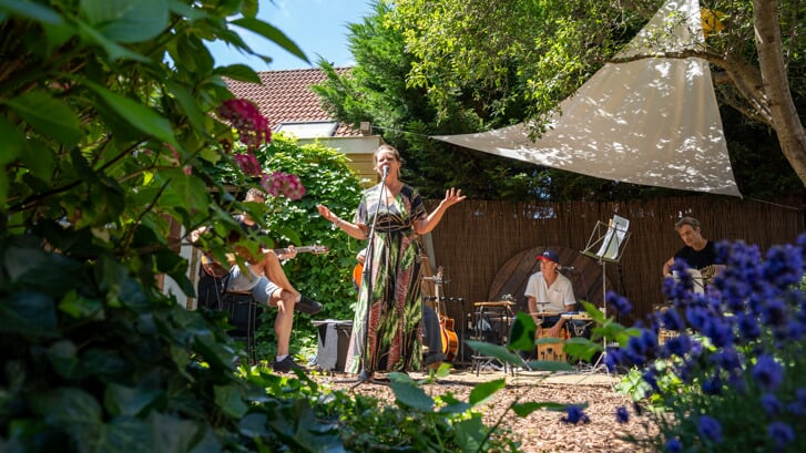 Live muziek in de achtertuin tijdens Gluren bij de Buren. (Foto: Jesse Schoenmakers)