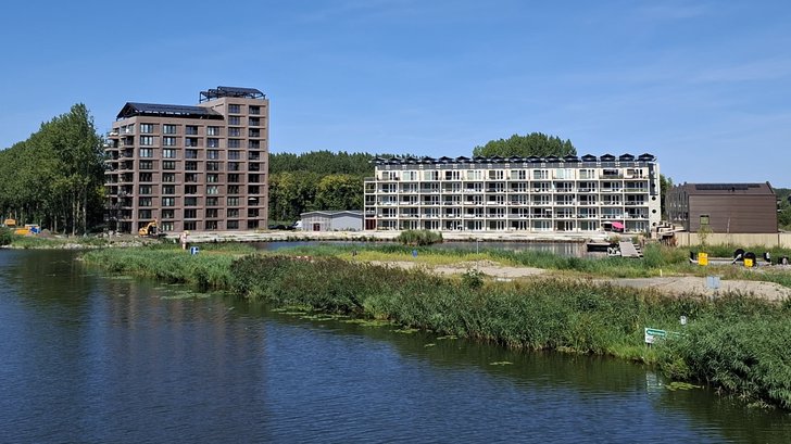 Op deze groenstrook tussen de haven en de Hoge Vaart moet een restaurant van Tang Dynastie komen. (Foto: Almere DEZE WEEK)
