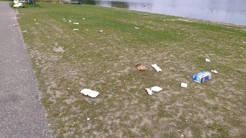 Afval recreatiestrook langs de Waalweg