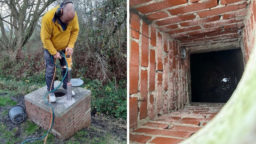 De laatste werkzaamheden worden uitgevoerd. Rechts de put van bovenaf (foto's Mariakerk). 