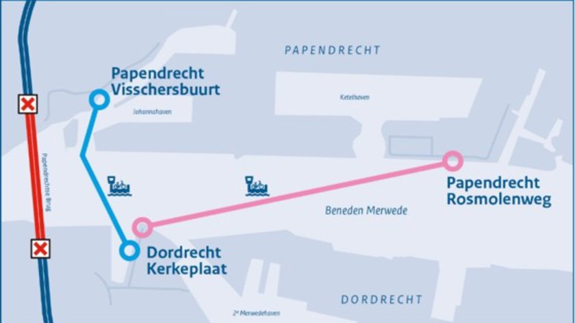 Minder afvaarten in de spits op tijdelijke pont Rosmolenweg-Kerkeplaat