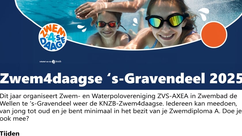 Zwem4daagse ’s-Gravendeel 21 tot en met 24 oktober