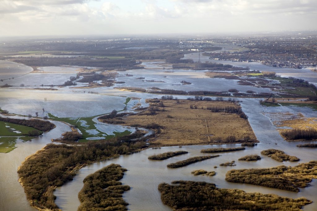 Hoogwater in de Noordwaard.