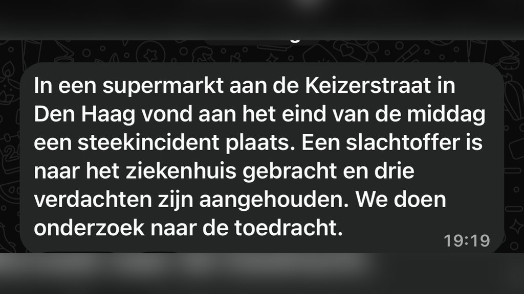 Bericht via het Watchapp kanaal van de Politie Eenheid Den Haag