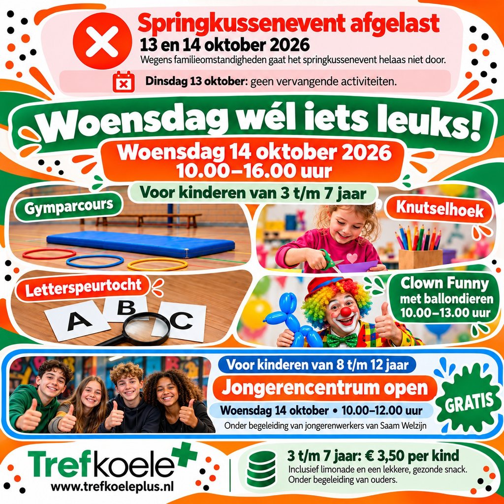 Alternatief programma op woensdag in Trefkoele+ Dalfsen.