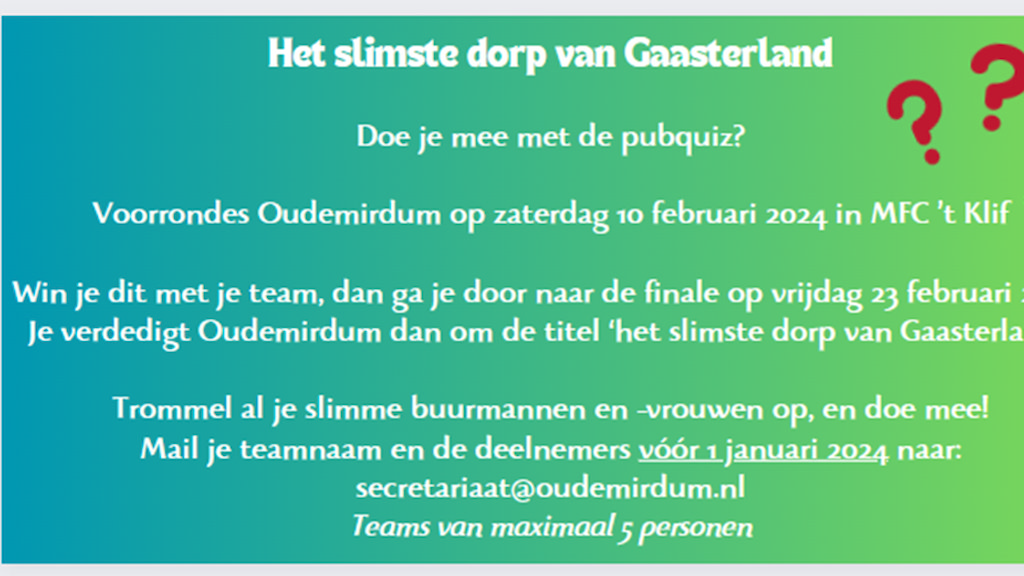 Pubquiz Slimste dorp Gaasterland poster WP