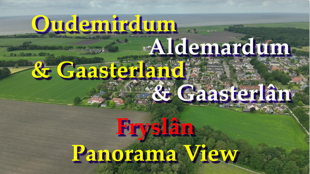 Oudemirdum & Gaasterland Panorama. Drone video opname met panoramablik vanuit vogelperspectief op het dorp en omgeving. Mei 2024 