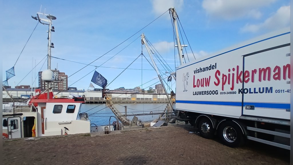 Lossen bij Spijkerman voor de Visafslag Lauwersoog.
