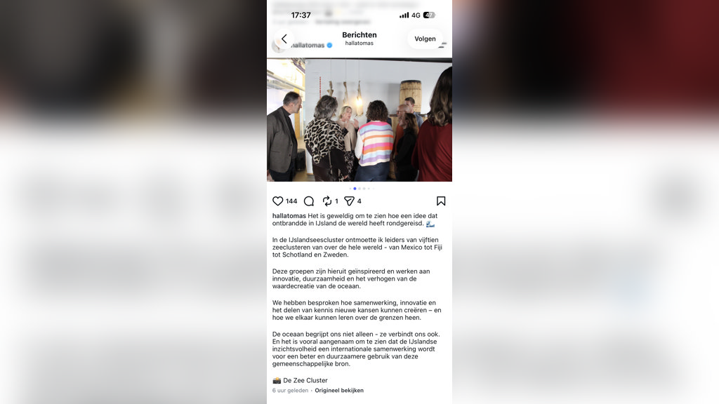 Berichtje van  president Halla Tómasdóttir van IJsland op haar Instagramaccount.