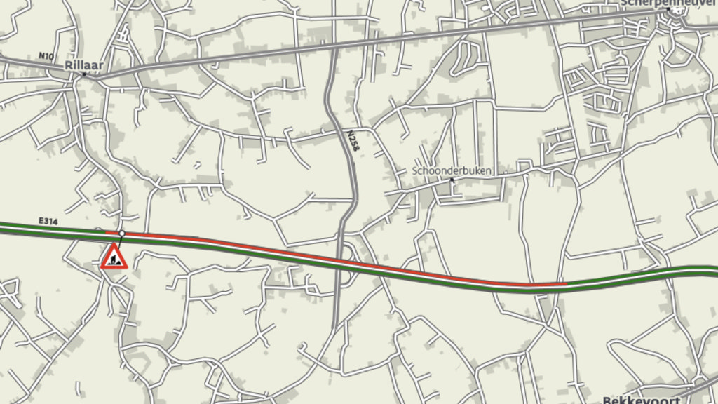 Op de kaart van het verkeerscentrum kleurde de E314 rood deze ochtend.