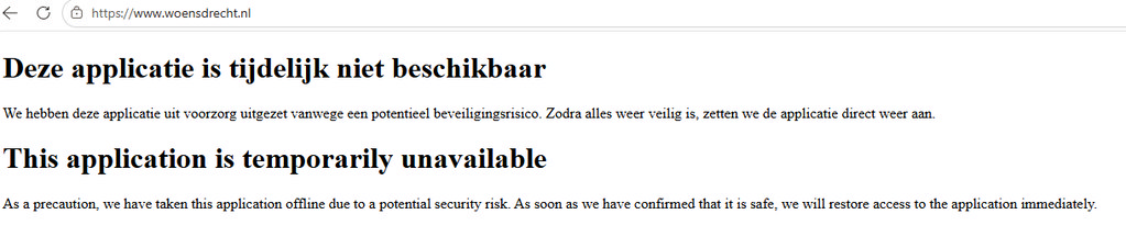 Deze boodschap krijgen bezoekers van de website van de gemeente nu te zien.