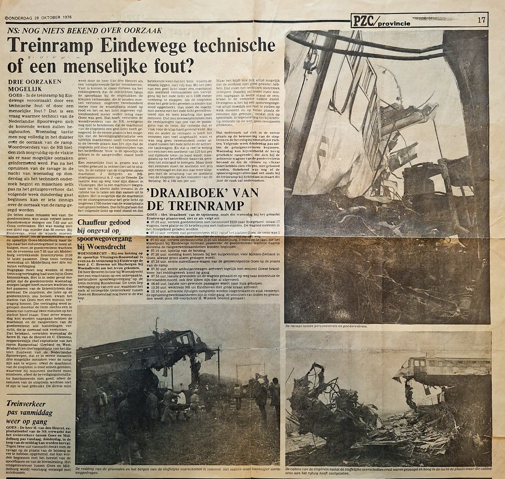 Krantenartikel in de PZC een dag na de ramp.