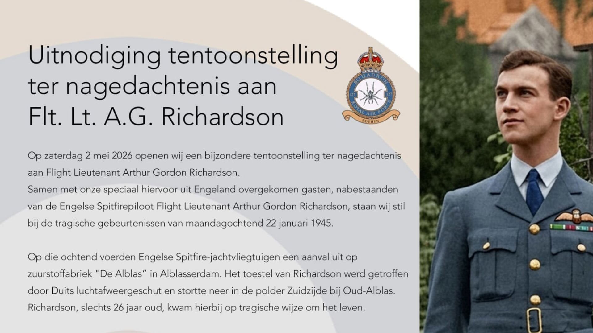 Tentoonstelling en herdenking voor in WO2 omgekomen Engelse Spitfire ...