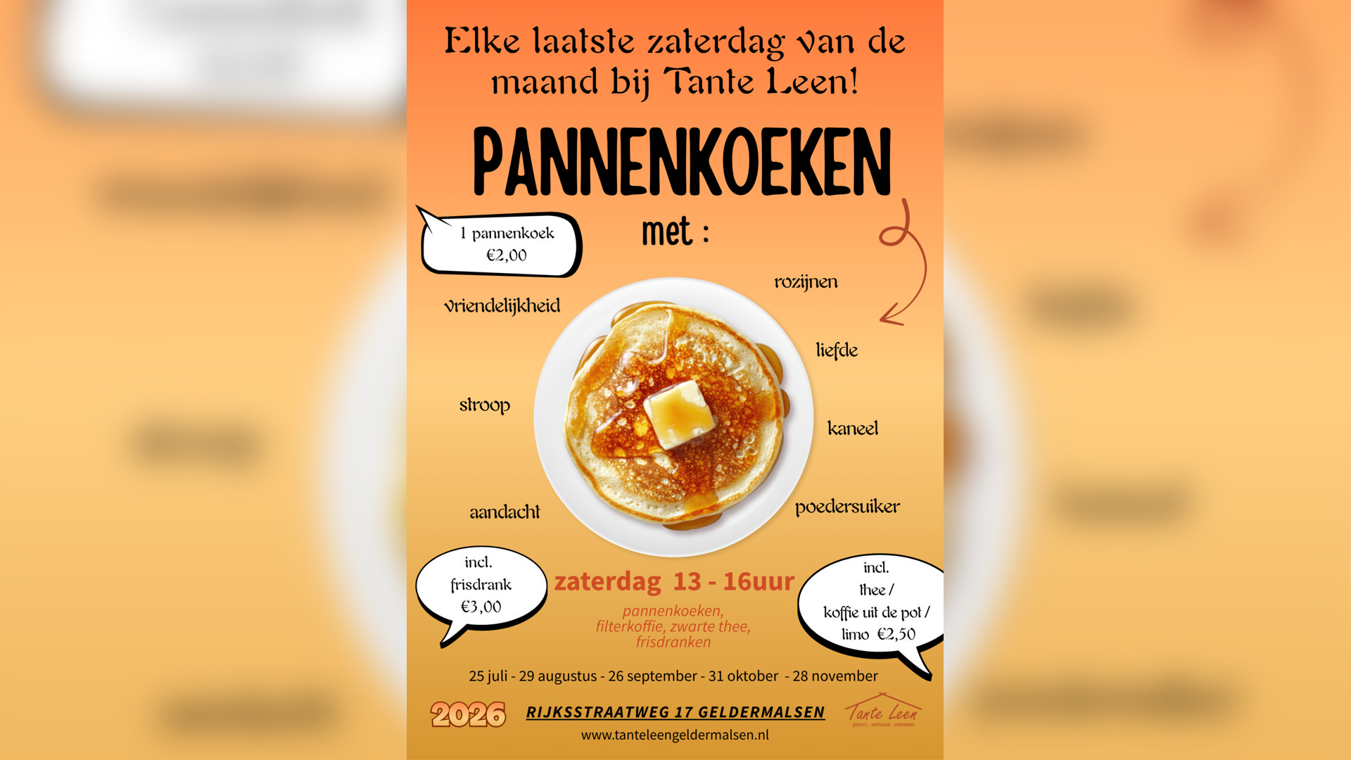 Pannenkoeken eten bij Tante Leen in Geldermalsen