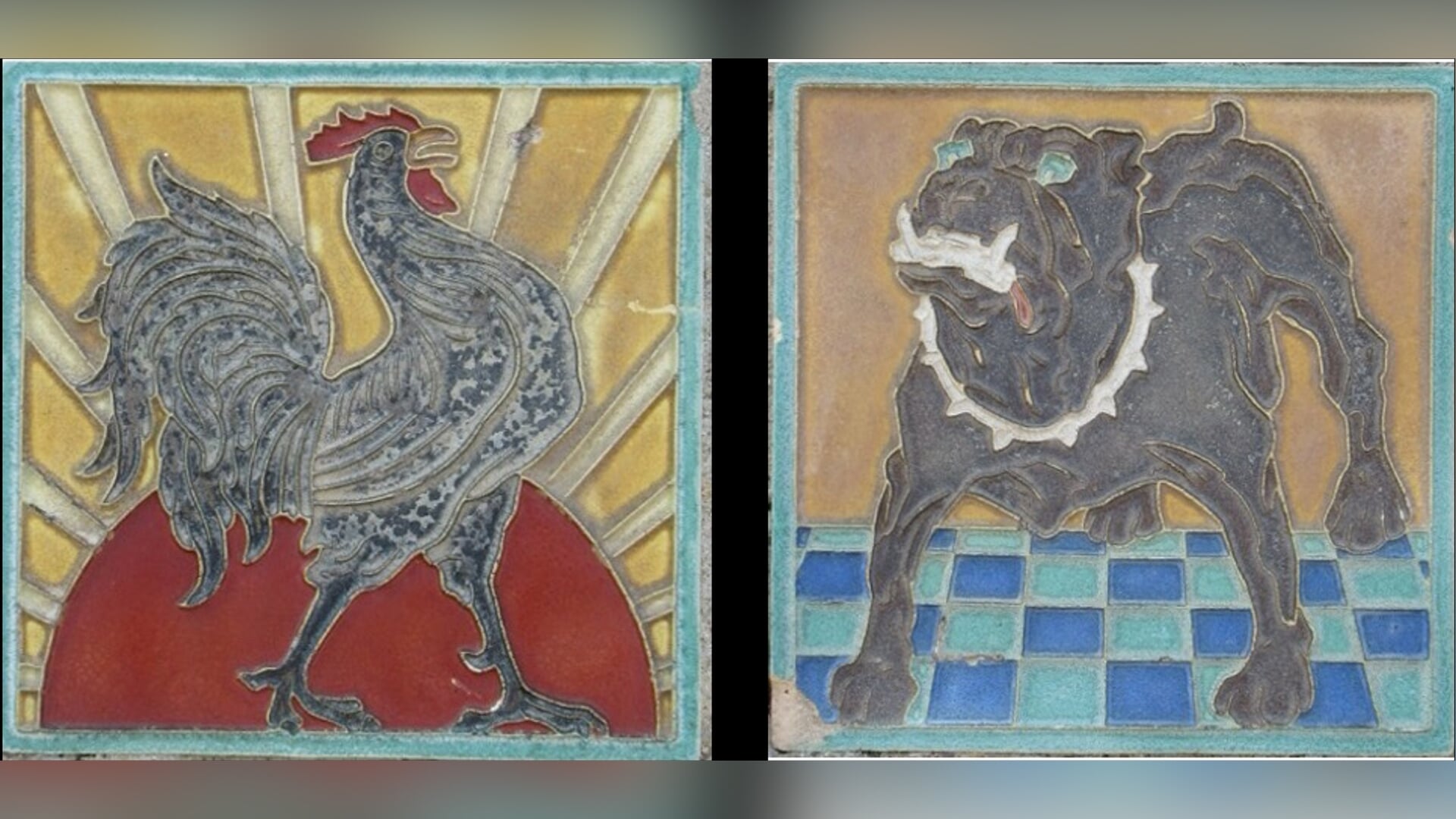 Duivendrecht, dorp toen en nu: Tegeltjes ‘haan’ en ‘hond’