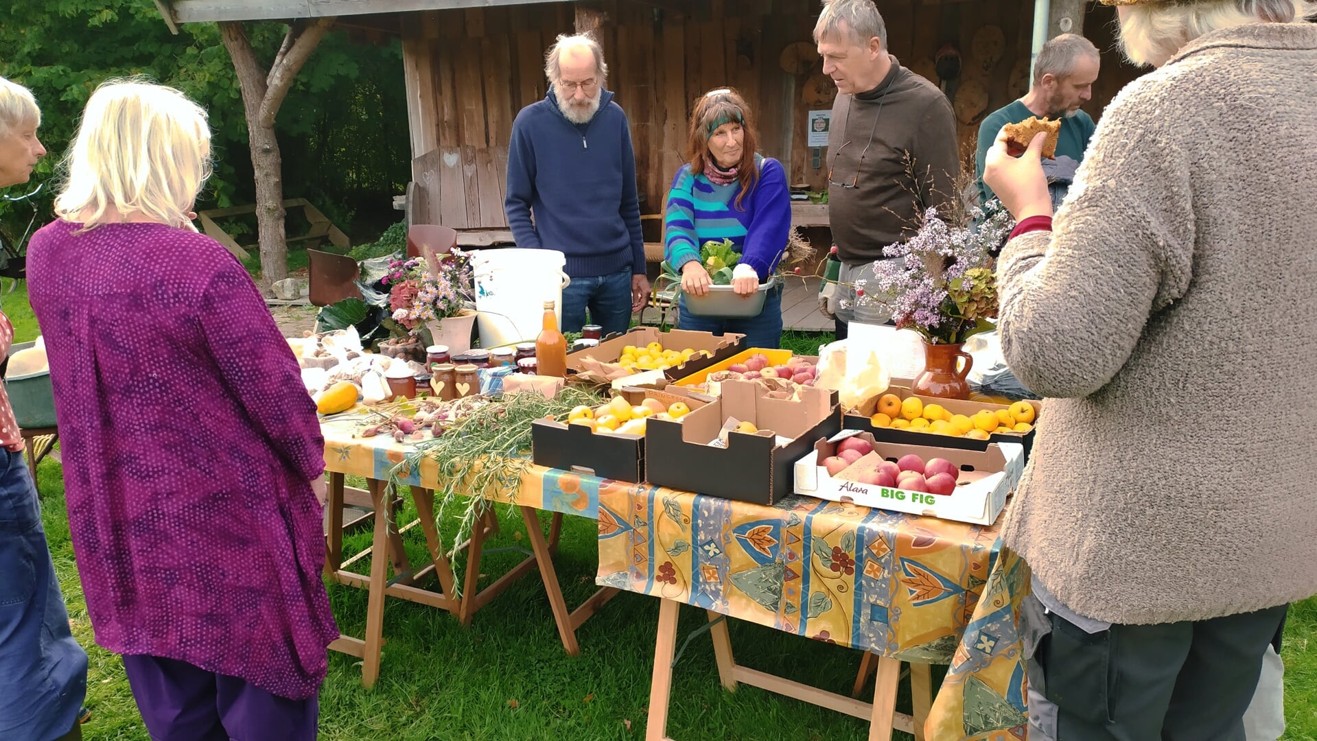 Oogstruilmarkt in dorpstuin van Den Andel