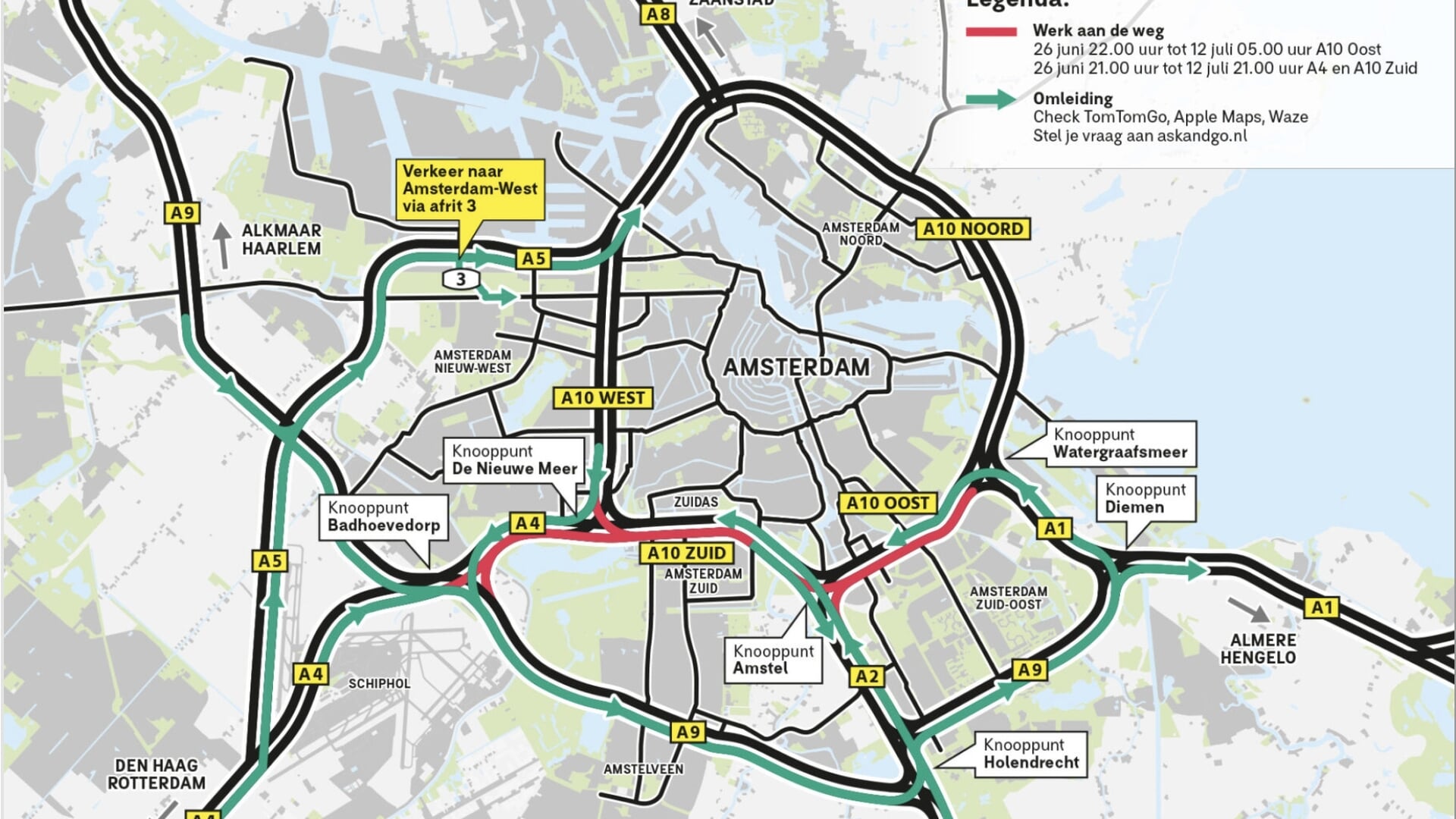 16-daagse afsluiting A10 Zuid en A10 Oost richting Hengelo