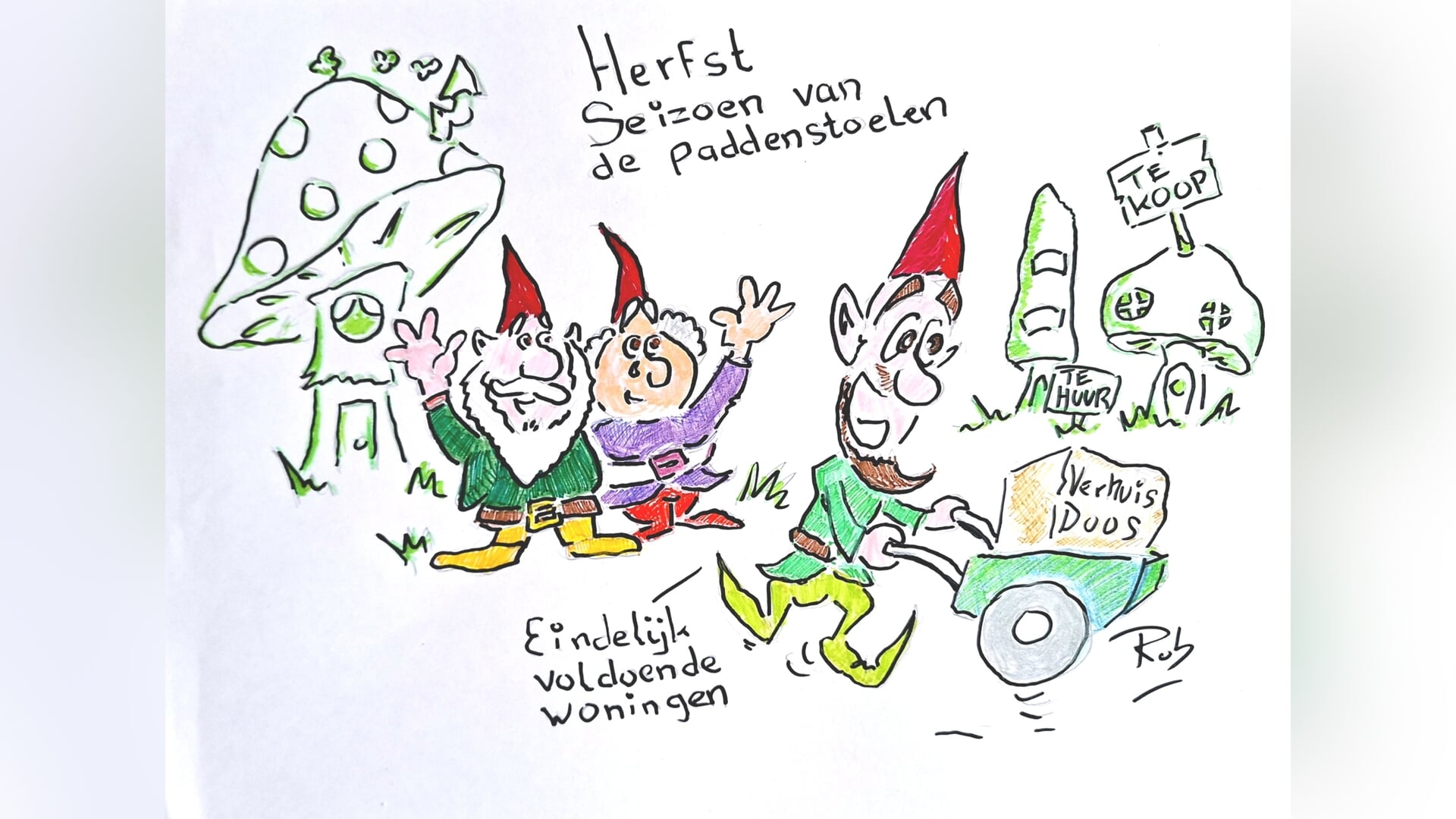 Ku(n)stcartoons van Rob Bak: ‘Paddenstoelen schieten uit de grond’