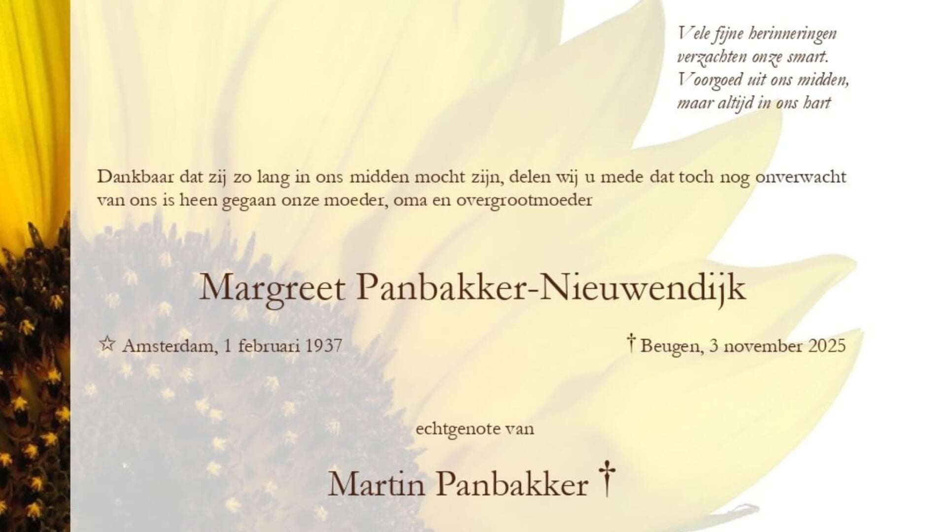 † Margreet Panbakker - Nieuwendijk