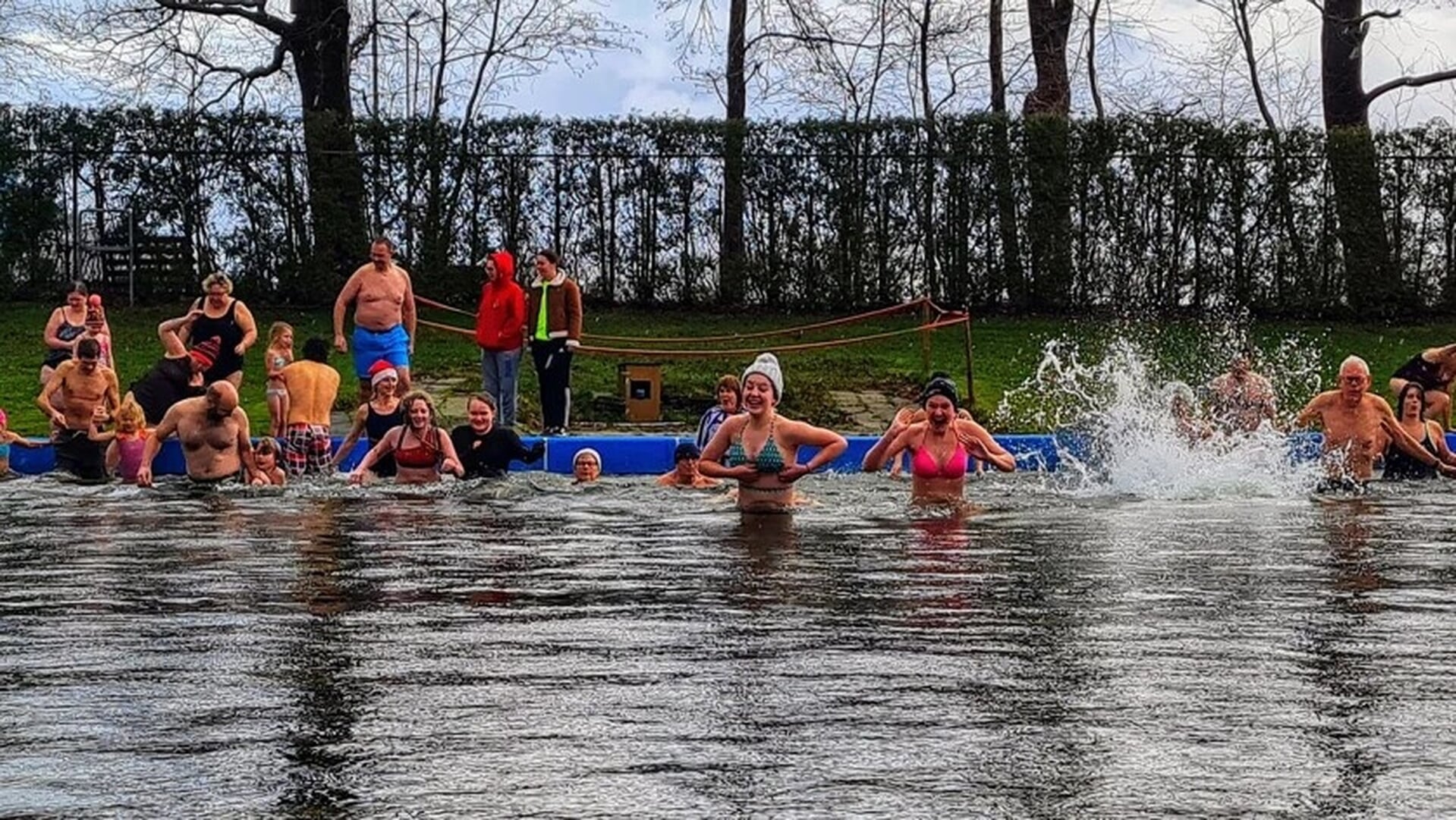 Nieuwjaarsduik in natuurzwembad Jubbega