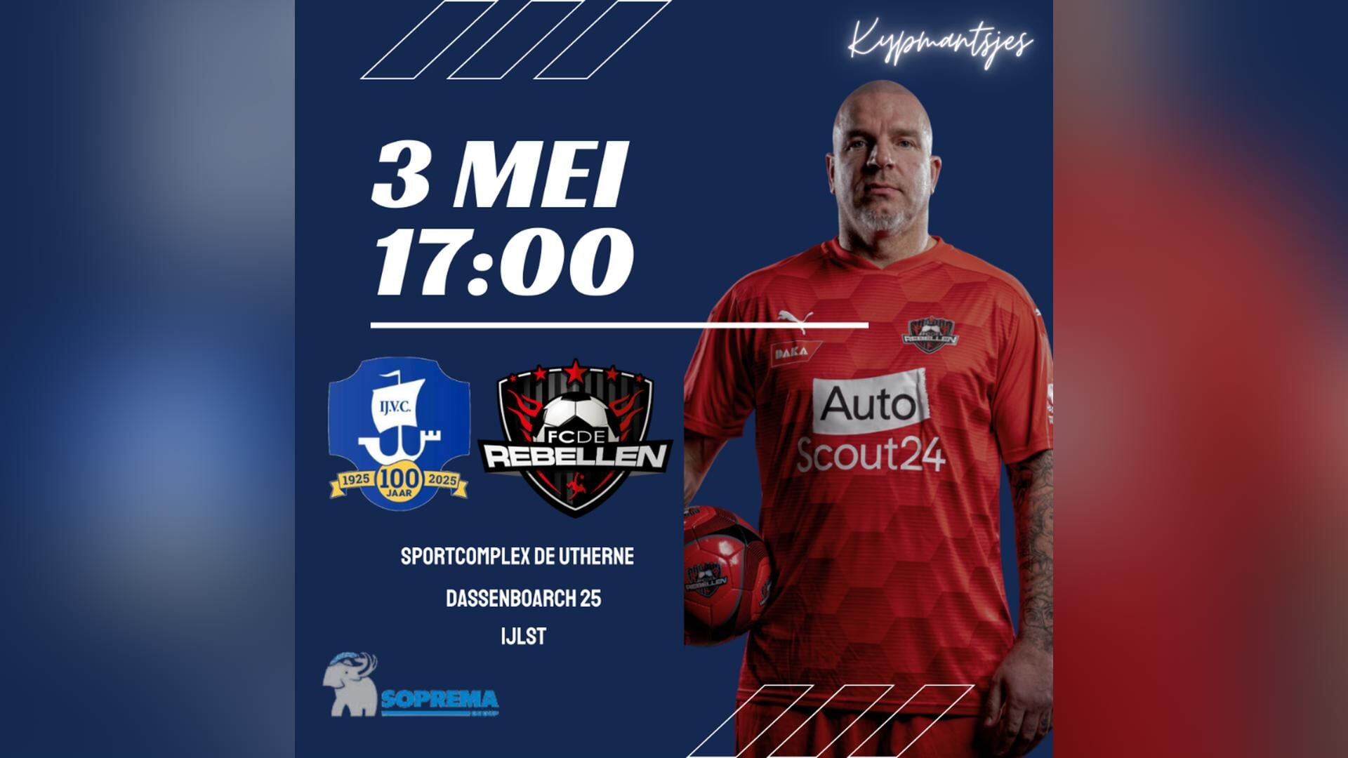 Jubileum 100-jarig IJVC met wedstrijd tegen FC de Rebellen