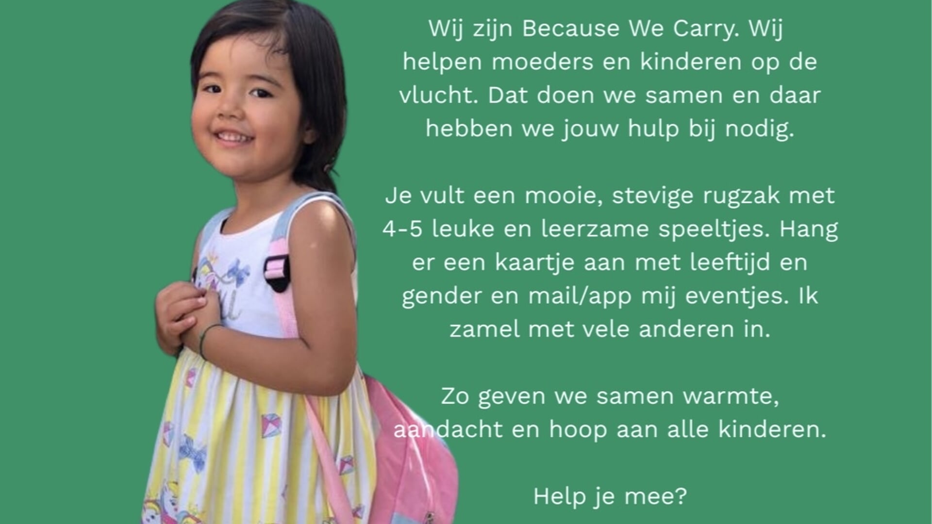 Help je mee gevulde rugzakjes in te zamelen?