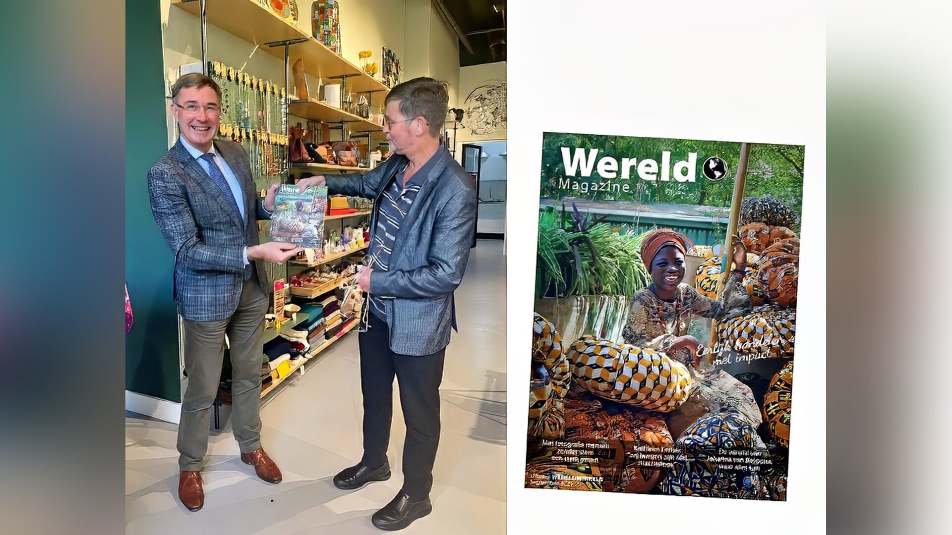 Burgemeester Stoel ontvangt eerste exemplaar van Wereld Magazine in Joure