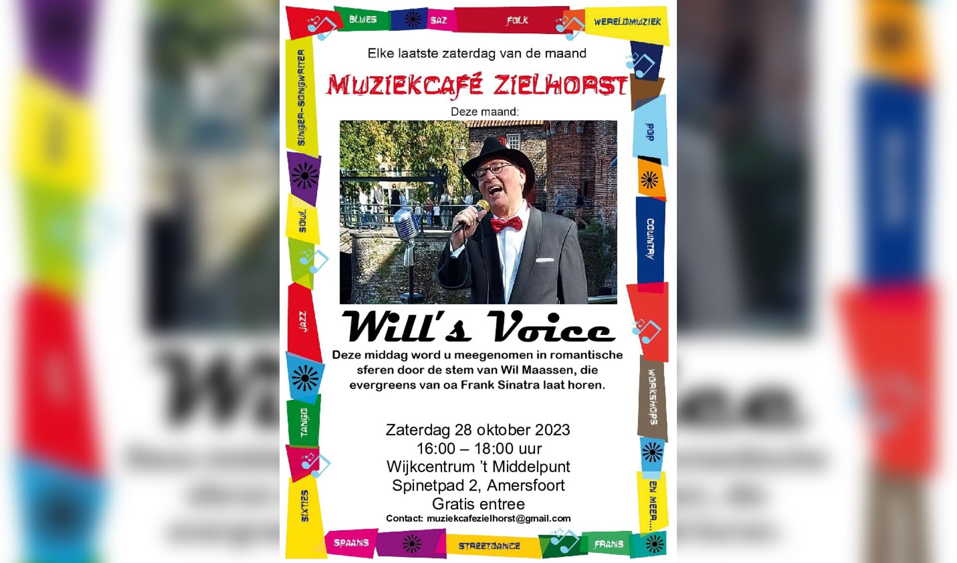 Zaterdagmiddag 28 oktober 2023: Will’s Voice in Muziekcafé Zielhorst