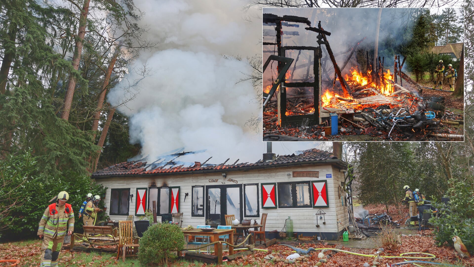 Houten chalet door brand verwoest