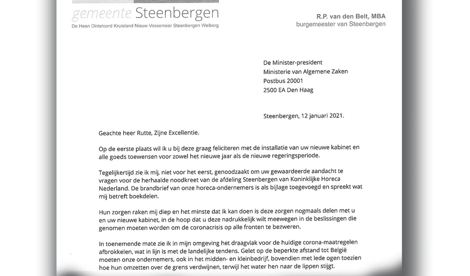Opnieuw brief van burgemeester naar minister-president ...
