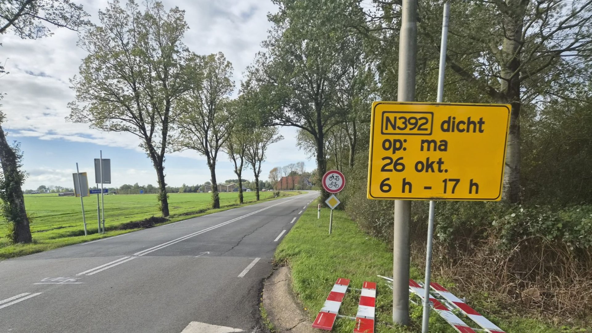 N392 op maandag 26 oktober afgesloten voor onderhoud bij Akkrum en Gorredijk