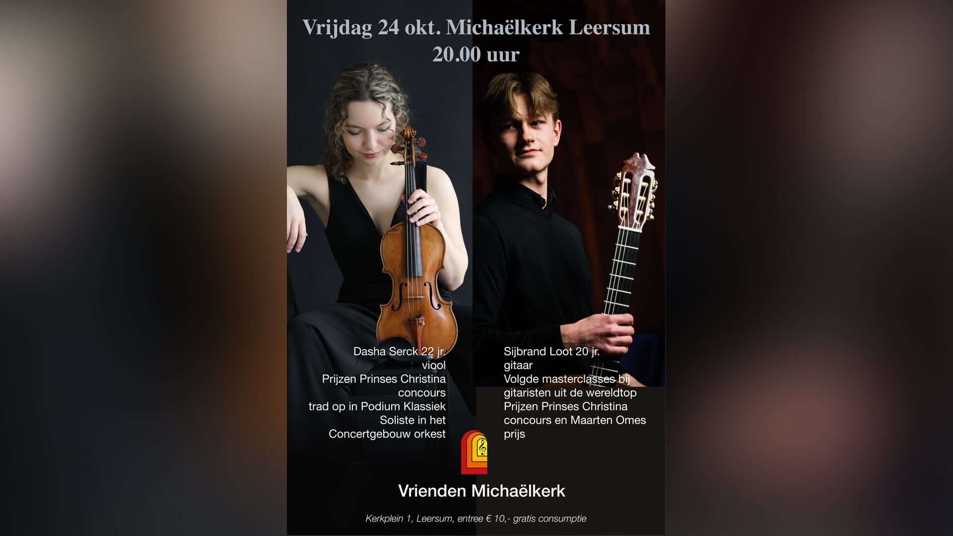 Vrijdag 24 oktober om 20.00 uur Optreden Jonge topmusici in de Michaëlkerk te Leersum