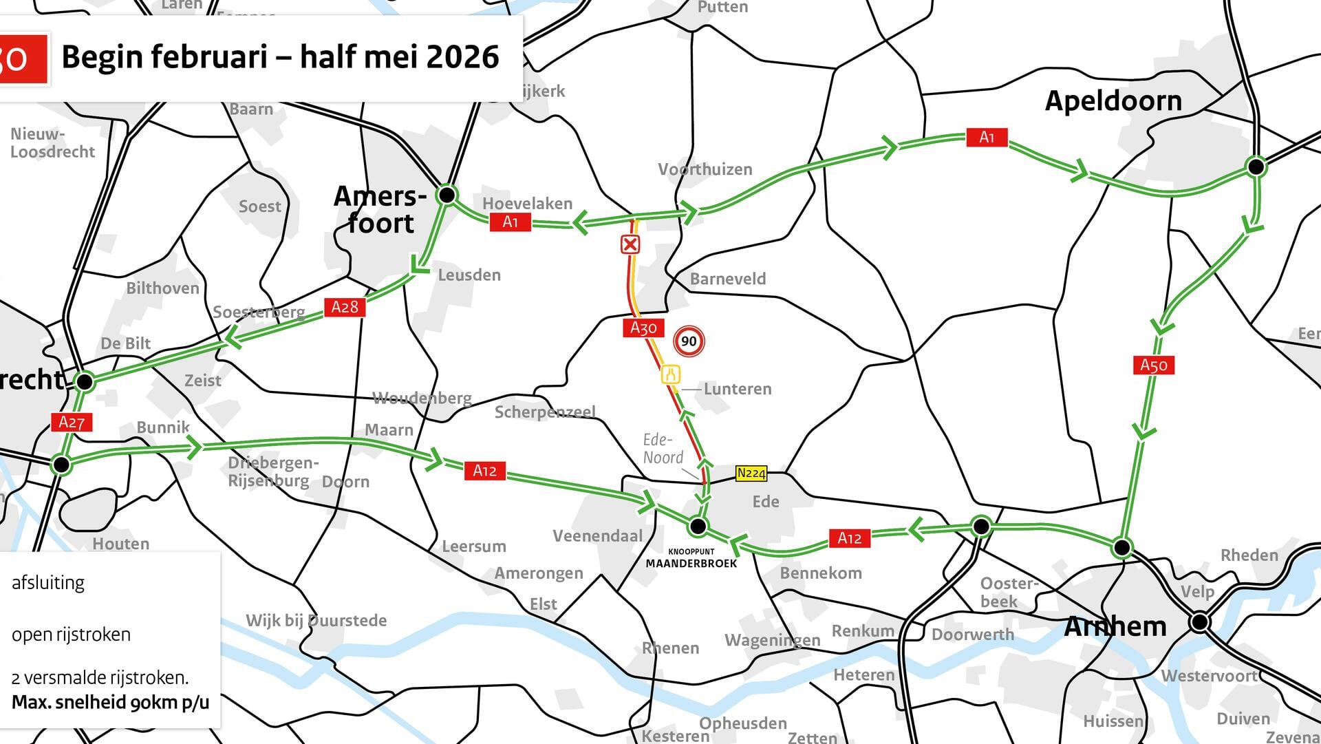 A30 deels dicht door groot onderhoud; Rijkswaterstaat verwacht veel verkeershinder