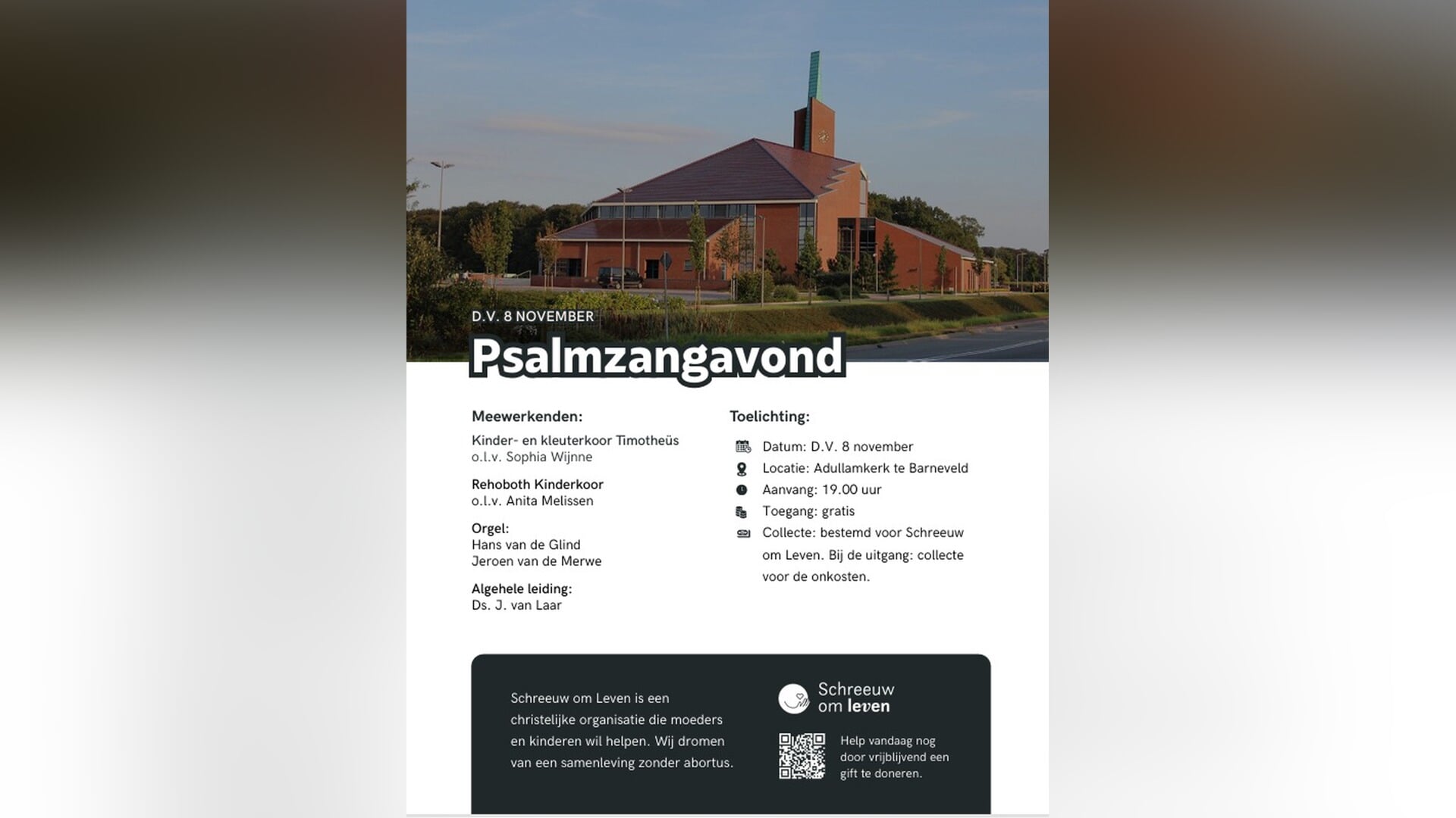 Psalmzangavond voor Schreeuw om leven