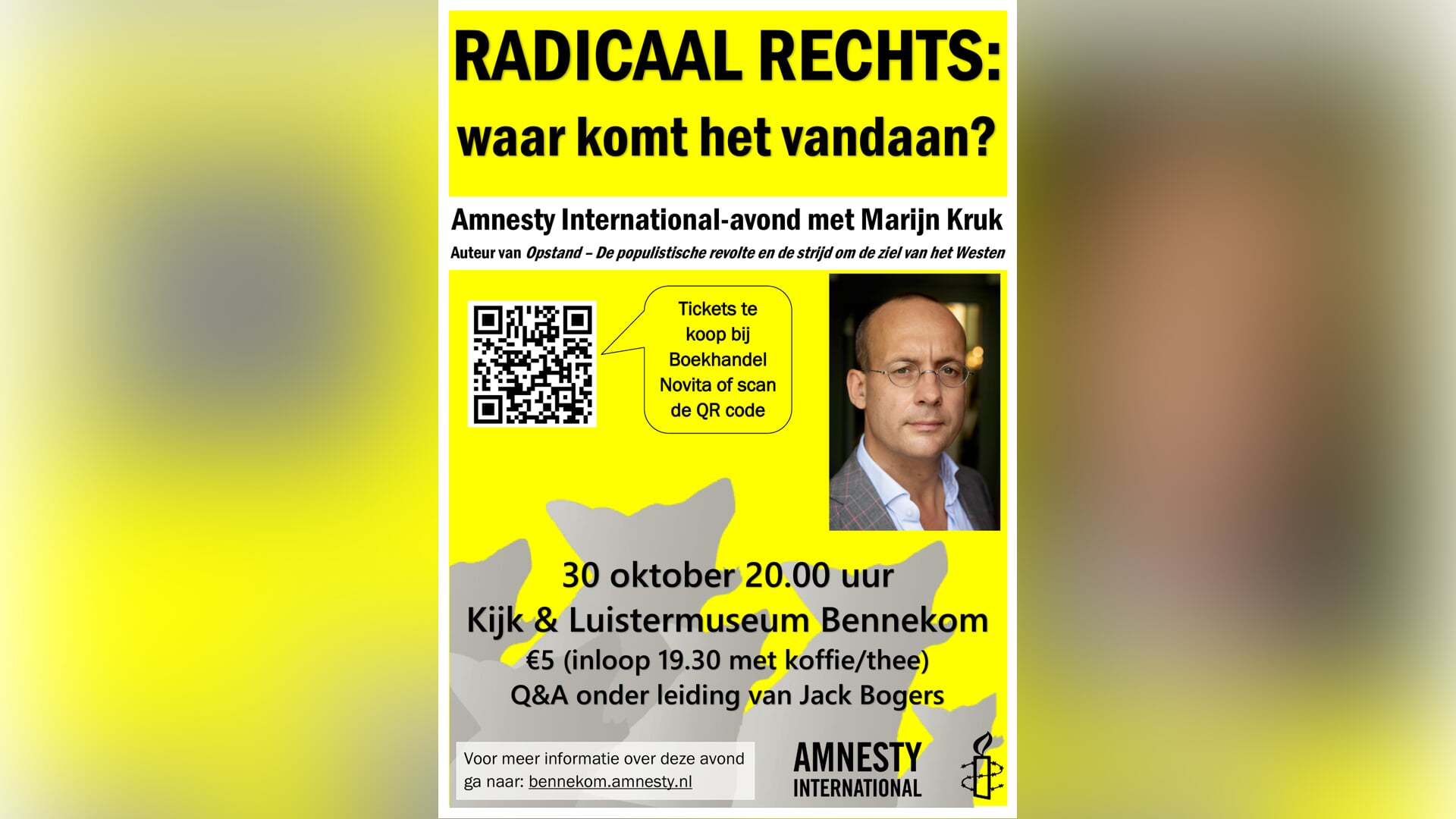 Wees welkom op 30 oktober bij Amnesty-avond met journalist Marijn Kruk met als thema: ‘Radicaal Rech