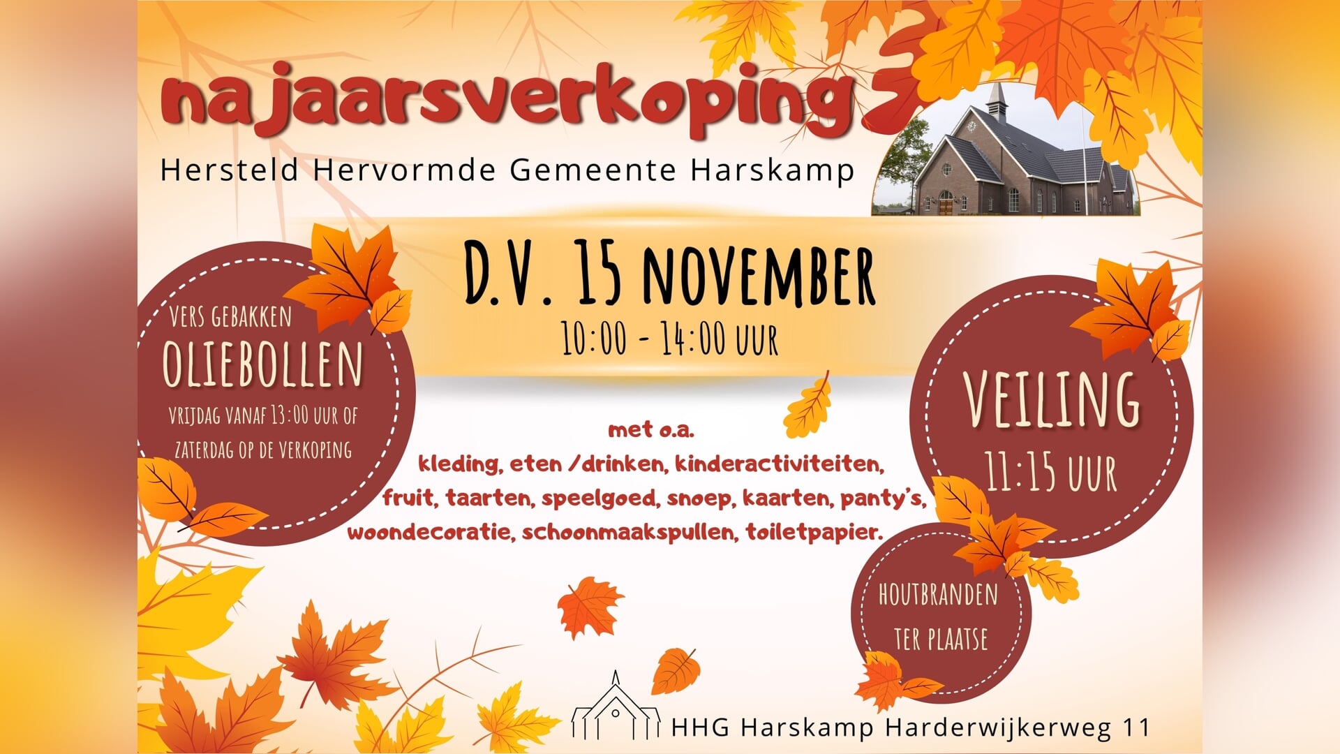 Verkoopdag HHG Harskamp zaterdag 15 november met veiling, oliebollen en veel meer!