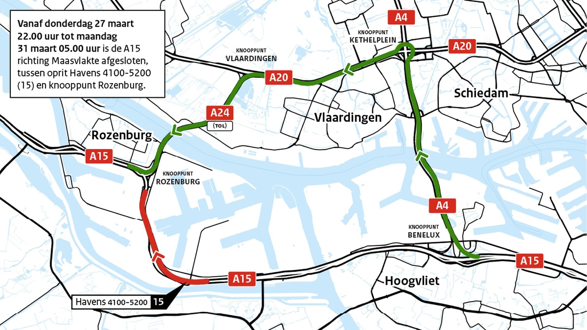 Let op: afsluiting A15 richting Maasvlakte