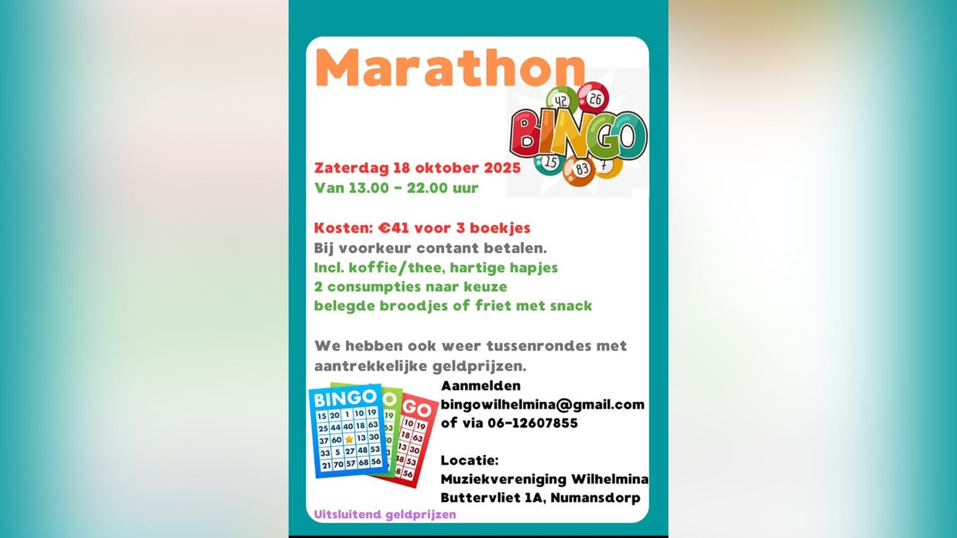 Marathonbingo bij Wilhelmina