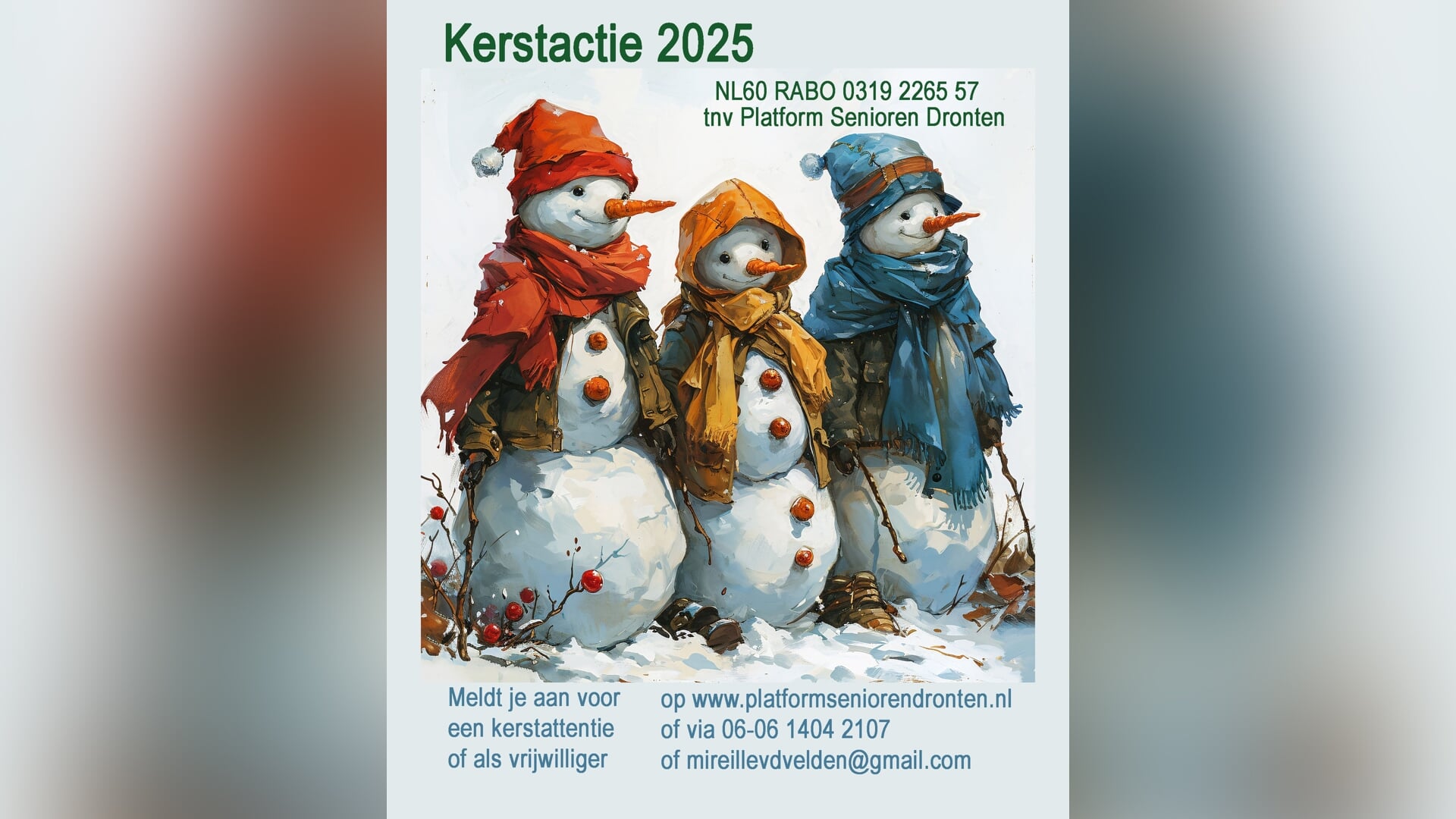 Platform Senioren Dronten brengt kerstgroet aan huis bij eenzame senioren