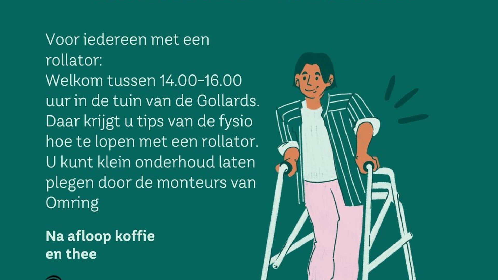 Oefenen met de rollator en rollator controle in tuin Gollards